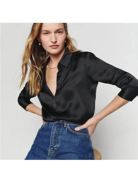 Reformation Sky Silk Top Black - Picture 4 of 9